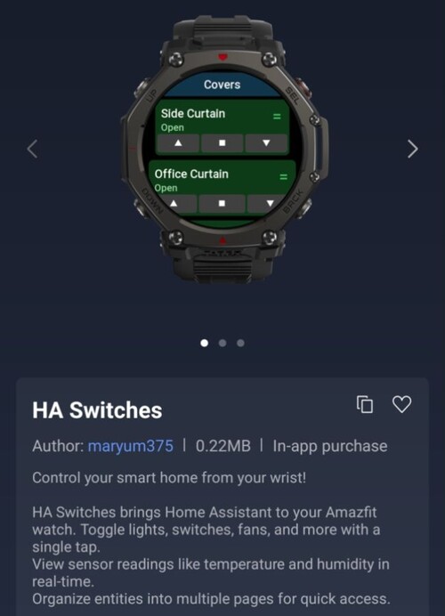De HA Switches Zepp Mini App voor Amazfit smartwatches