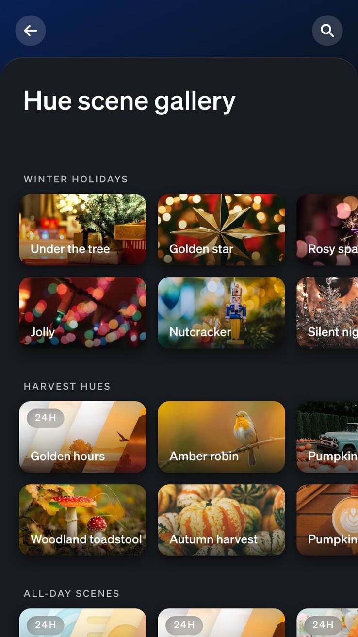 De Philips Hue Wintervakantiescènes. (Afbeeldingsbron: Philips Hue app screenshot)