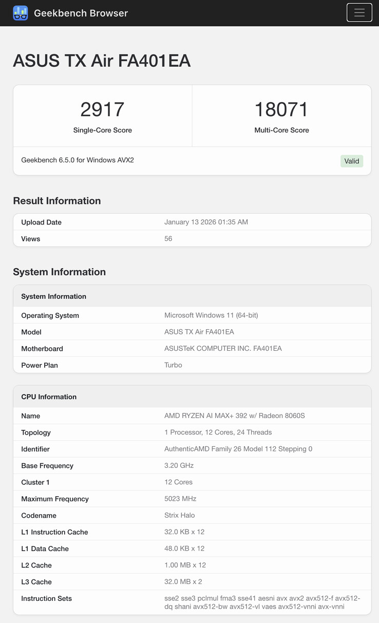 (Afbeeldingsbron: Geekbench)