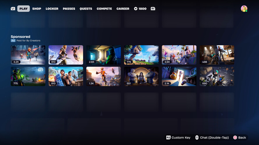 Een screenshot van een voorgestelde gesponsorde sectie in het Discover-menu van Fortnite. (Afbeelding Bron: Epic Games)