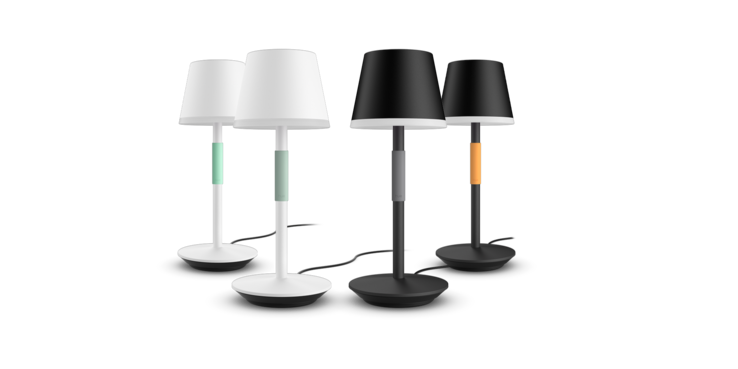 De draagbare tafellamp Philips Hue Go is verkrijgbaar in vier kleurstellingen. (Beeldbron: Signify )