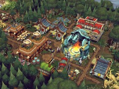 Een afbeelding van gebouwen uit het spel Against the Storm, dat momenteel met 70% korting verkrijgbaar is op Steam.