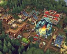 Een afbeelding van gebouwen uit het spel Against the Storm, dat momenteel met 70% korting verkrijgbaar is op Steam.