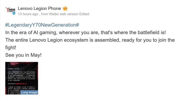 Lenovo plagen een mei 2026 lancering voor de gaming telefoon (machine vertaald)