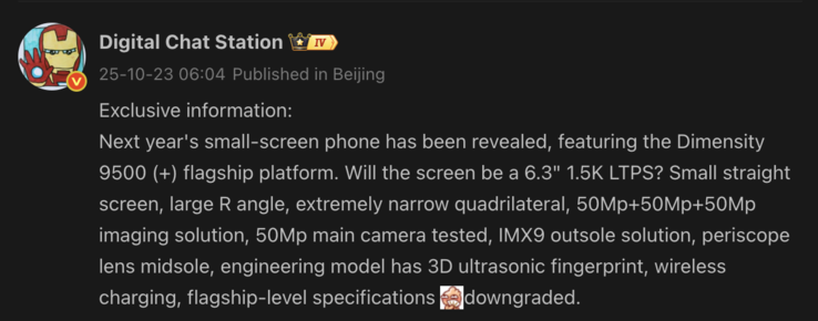 De uitgelekte specificaties van Oppo's aankomende compacte telefoon. (Afbeeldingsbron: Weibo - machine vertaald)