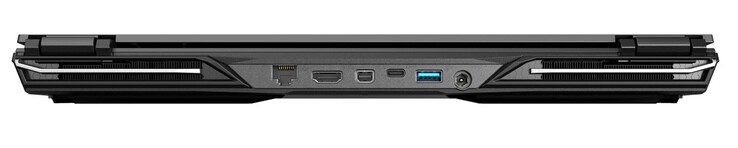 Achter: RJ45-LAN, HDMI 2.0, Mini-DisplayPort 1.4, USB-C 3.1 Gen2 (DisplayPort), USB-A 3.0, AC adapter