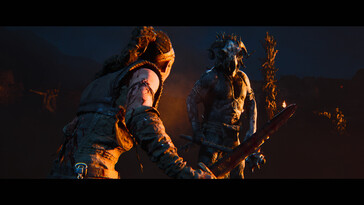 Een afbeelding van een gevecht tussen Senua en een vijand in Senua's Saga: Hellblade II.