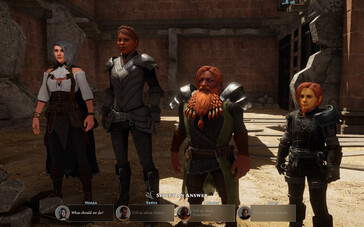 Een afbeelding waarop vier personages uit Solasta: Crown of the Magister te zien zijn.