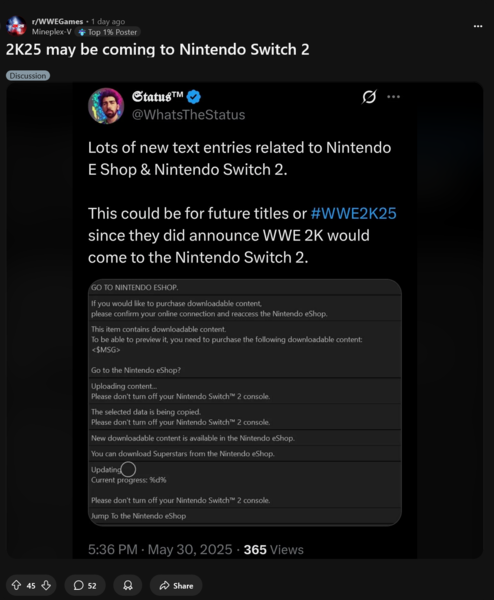 WWE 2K Switch 2 aangepaste muziek (Beeldbron: screenshot, WWEGames subreddit)