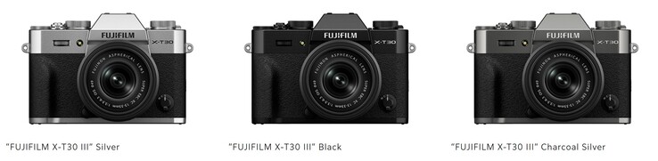 De Fujifilm X-T30 III spiegelloze digitale camera is verkrijgbaar in drie kleuren. (Afbeeldingsbron: Fujifilm)