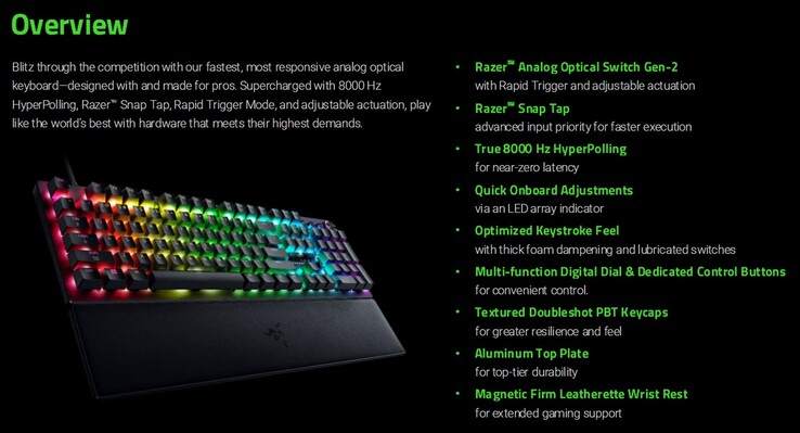 Kenmerken Razer Huntsman V3 Pro 8KHz gaming toetsenbord (Afbeelding bron: Razer PR met bewerkingen)