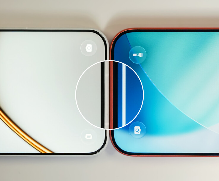 Close-up bezelvergelijking van de OnePlus 15T.