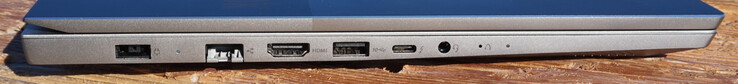 Links: voedingspoort, LAN-poort, HDMI 2.0, USB-A (10 Gbit/s), Thunderbolt 4, headset-aansluiting