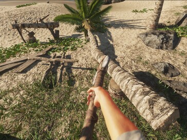 In de beginfase van Stranded Deep is hout hakken een van de belangrijkste taken.