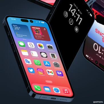 Apple iPhone 14 Pro/iOS 16 concept rendering. (Afbeelding bron: @AR72014)