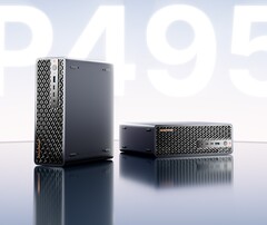 De afbeelding toont de minisforum MS-S1 mini-pc met een volume van slechts 3,5 liter, die is uitgerust met de krachtigste Gorgon Halo APU 