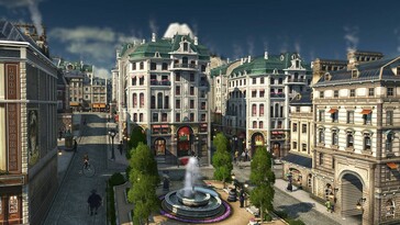 Een afbeelding van een moderne stad en gebouwen in Anno 1800.