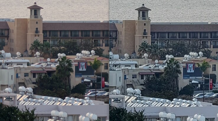 Links: Vivo X300 Pro 85 mm 200 MP vergroting. Rechts: Vivo X300 Pro 85 mm 12 MP vergroting.