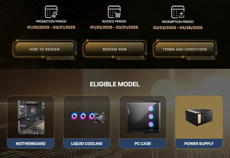 De aanbieding is alleen geldig voor specifieke PSU's, PC-behuizingen, moederborden en AIO-koelers. (Afbeeldingsbron: MSI)