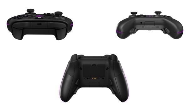 De ROG Raikiri II Xbox draadloze controller heeft contactpunten voor de oplaadstandaard en modusschakelaars voor het type verbinding en apparaat. (Afbeeldingsbron: Asus ROG)
