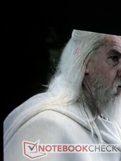 Details in scherp contrasterende grenzen (zoals het haar van Gandalf) blijven duidelijk.