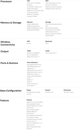 Technische gegevens van de Matrix M5 mini PC