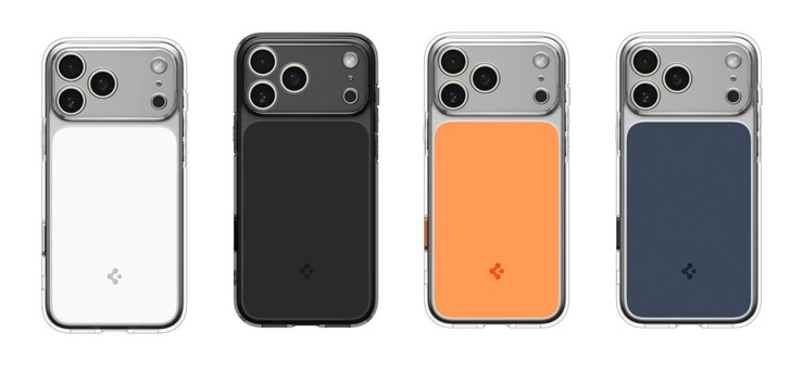 De Ultra Hybrid T is verkrijgbaar in drie kleuren die passen bij de iPhone 17 Pro (Max), plus een extra zwarte variant. (Afbeeldingsbron: Spigen, bewerkt)