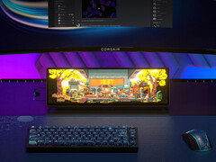 De Corsair Xeneon Edge in gebruik onder een primaire monitor. (Afbeeldingsbron: Corsair)