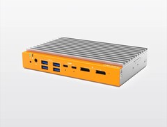 De OnLogic Helix 320 ventilatorloze mini-pc kan worden uitgerust met een Intel-CPU met maximaal 8 cores en heeft een aluminium behuizing in zilver met een oranje voorzijde