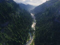 Een screenshot van Plopidr_'s project onthuld op Reddit, waarop een rivier en een bos te zien zijn. (Afbeeldingsbron: Plopidr_'s - Reddit)