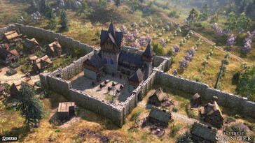 Een afbeelding waarop een kasteel in Farthest Frontier te zien is.