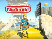 Link afgebeeld in Zelda-spel onder logo's van Nintendo en Monolith Soft (bron: Nintendo, Monolith Soft met bewerkingen)