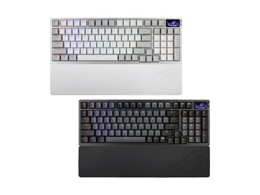 De ROG Azoth 96 HE wordt geleverd in witte en zwarte kleuren met een afneembare polssteun. (Afbeeldingsbron: Asus)