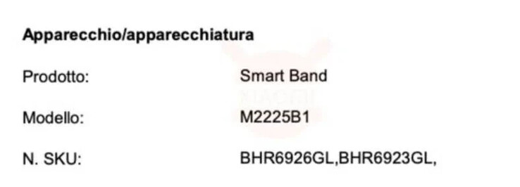 De vermeende conformiteitsverklaring voor de Redmi Band 2 in Italië. (Beeldbron: XiaomiToday)