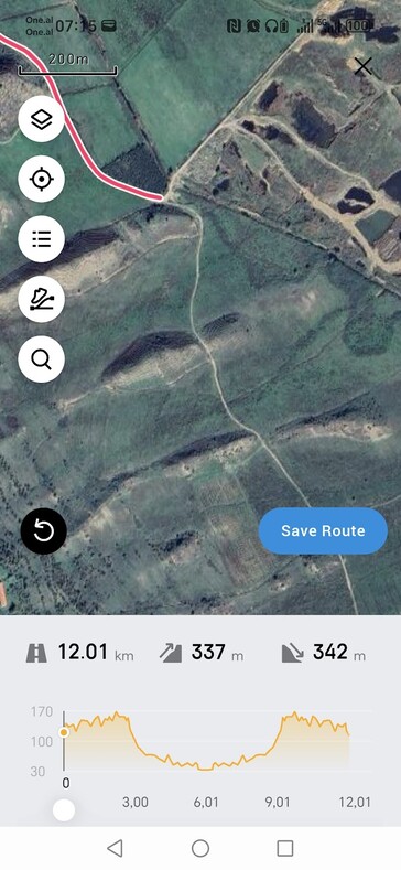 Een screenshot van de Amazfit Routeplanningsfunctie in de Zepp App. (Afbeeldingsbron: Notebookcheck)
