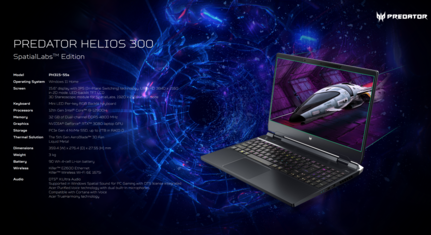 Acer Predator Helios 300 SpatialLabs Edition - Specificaties. (Afbeelding bron: Acer)
