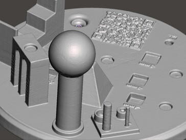 Er zijn wat details verloren gegaan in de 3D-scan, zoals te zien is bij de schroefdraad op de kleinere cilinders