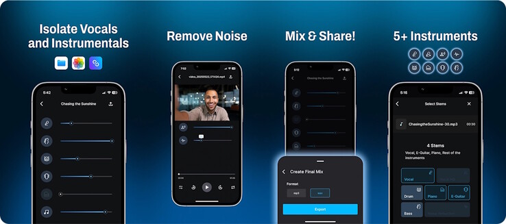 Gaudio Studio gebruikt GSEP AI om achtergrondgeluid te elimineren, of om stems van zang en instrumenten te scheiden op smartphones. (Afbeeldingsbron: Gaudio Lab)