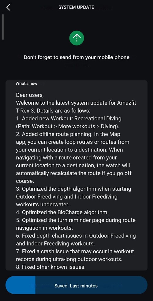 De release notes voor softwareversie 4.5.3.3 voor de Amazfit T-Rex 3 smartwatch