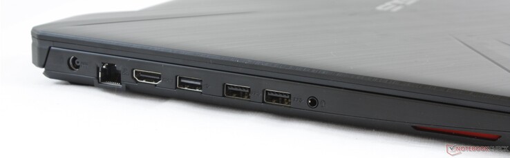 Linkerkant: stroomadapter, Gigabit RJ-45, HDMI 2.0, USB 2.0 Type-A, 2x USB Type-A 3.1 Gen. 1, 3.5 mm audiopoort