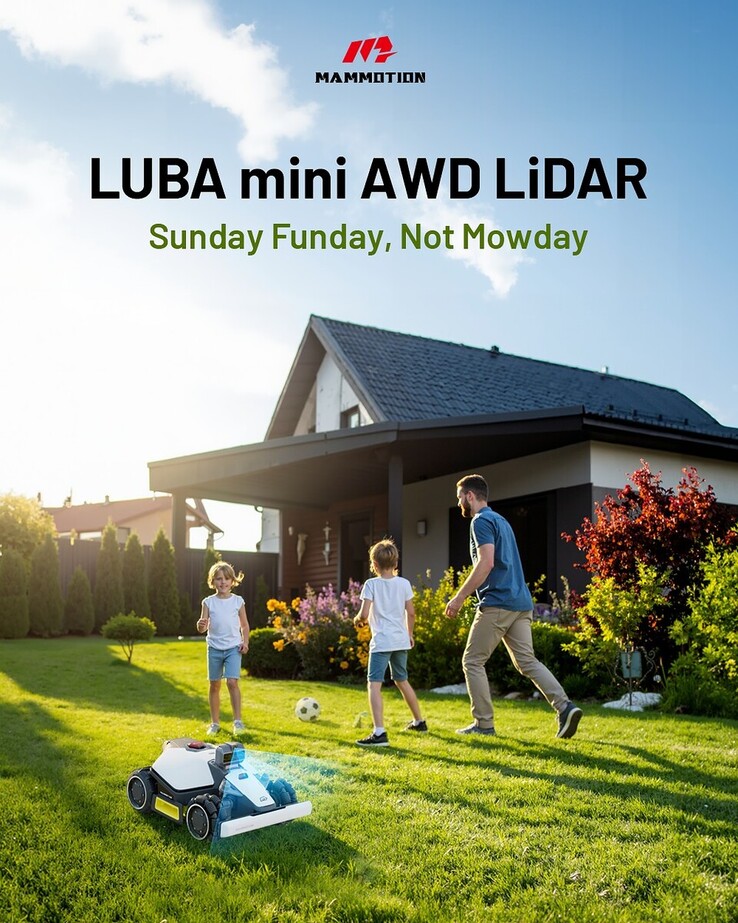 Een poster voor de Mammotion Luba mini AWD LiDAR robotmaaier gedeeld op sociale media. (Afbeeldingsbron: Mammotion)