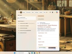 Notebookcheck query in Windows 11 Zoekvak. (Afbeeldingsbron: Notebookcheck)