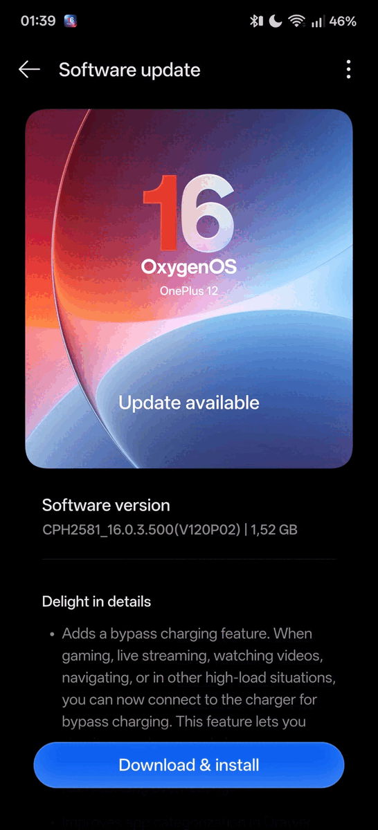  OxygenOS 16.0.3.500 OTA (Afbeeldingsbron: OnePlus Community)