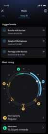 Een screenshot van de maaltijdfunctie van de Oura app. (Afbeeldingsbron: Oura)