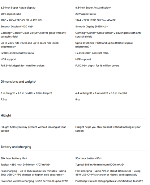 Verschillen in specificaties tussen de Pixel 11 Pro en de Pixel 11 Pro XL