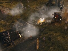 Een afbeelding waarop verschillende mechs te zien zijn uit Iron Harvest, dat momenteel te koop is op Steam.