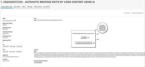 Sony-patent voor AI-censuurhulpmiddel (Beeldbron: screenshot, Wipo-database)