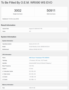 Threadripper Pro 9995WX Geekbench 7-score