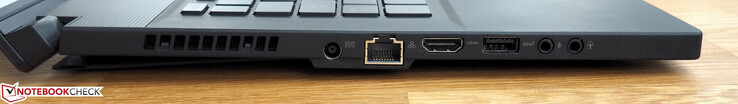 Links: ventilatie, power, RJ45 LAN, HDMI 2.0, USB 3.1 Gen2 Type-A, microfoon, koptelefoon