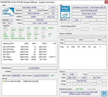 Jumper EZbook X3 Air - HWInfo